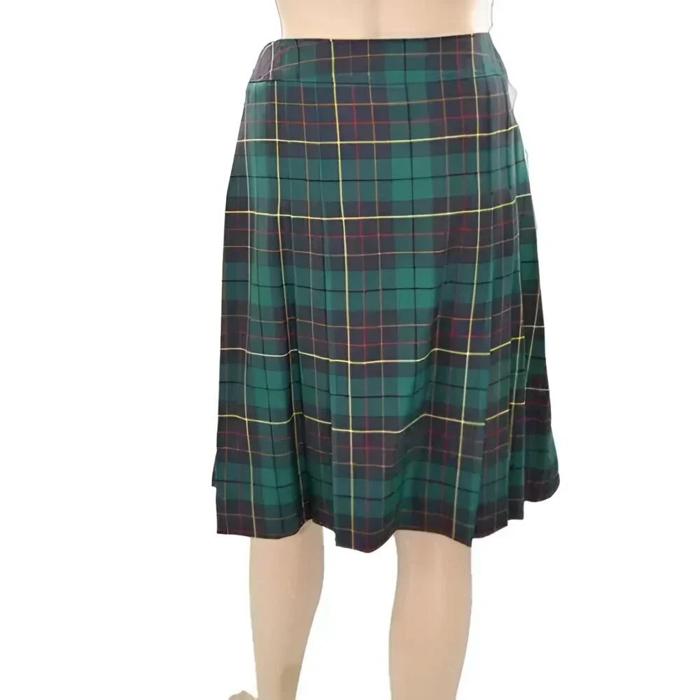Vintage Pendleton Christmas Holiday Blue Green Red Plaid Pleated Wool Skirt 16 P